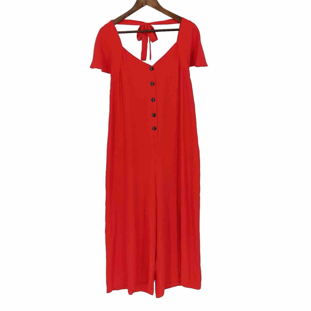 Asos Womens Jumpsuit US 6 NWOT Red Tie Back Shortsleeve Wide Leg
